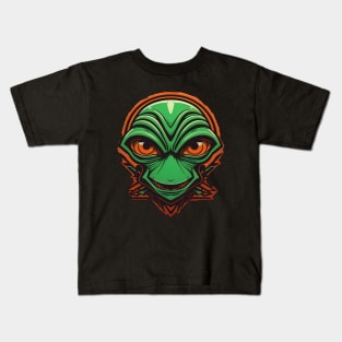 Green Alien Orange Eyes Neon Retro Halloween Kids T-Shirt